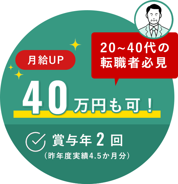 20代〜40代の転職者必見 月給UP 40万円も可!